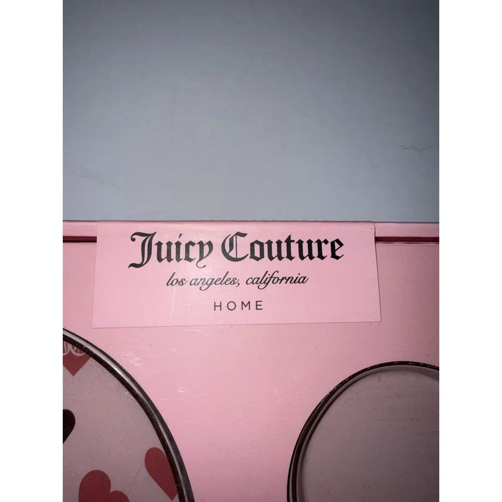 Juicy Couture Heart Trinket Tray Set Pink Jewelry Dish Set of 2 Ceramic NEW